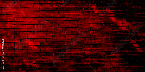 Simple grungy red brick wall. Brick wall of red color, horizontal of masonry. Horror brick wall image.