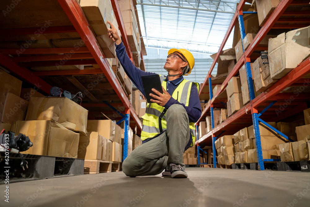 warehouse A distribution center worker carries the box and prepares it for delivery. warehouse A distribution center worker carries the box and prepares it for delivery.