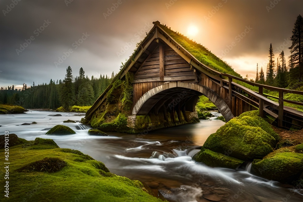 old bridge over river generated by AI technology old bridge over river generated by AI technology