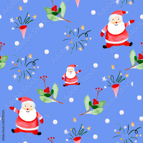 Seamless pattern for new year and christmas. Watercolor drawing.