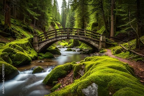 bridge in the forest generated by AI technology