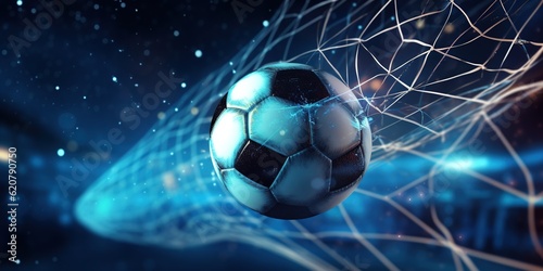 3d illustration soccer ball scores a goal and moves the net 3d illustratio