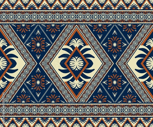 Aztec tribal geometric pattern. Illustration ethnic geometric diamond shape seamless pattern. African tribal pattern use for textile border, carpet, rug, cushion, quilt, wallpaper, upholstery, etc.