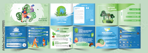 Set of Bi-Fold Brochure, Template or Cover Design in Different Platform for Save Earth and World Environment Day Concept.