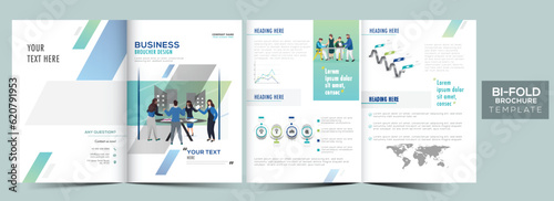 Bi-Fold Brochure Template, Annual Report with Double-Side for Business Progress Concept.
