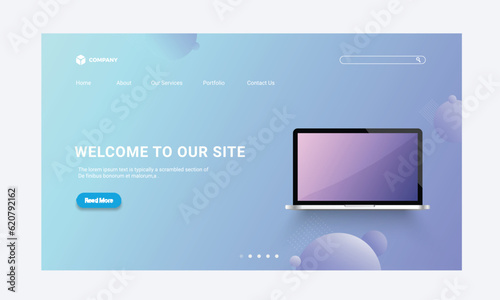 Landing Page or Hero Image with Open Laptop Illustration for Welcome To Our Site.