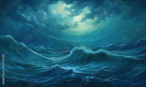  a painting of a large wave in the middle of the ocean.  generative ai
