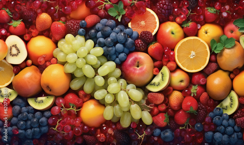  a bunch of fruit is shown in this picture  including oranges  grapes  apples  and grapes.  generative ai