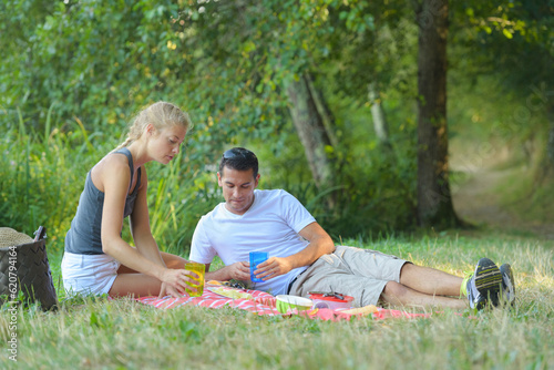couple having picnic on grassland