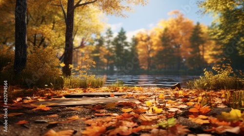 Beautiful Autumn Landscape Background, Autumn Leaves. Generative Ai © CYBERUSS
