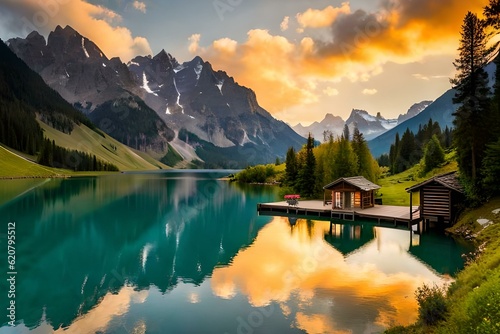 lake and mountains AI Generated © HotiGrapher