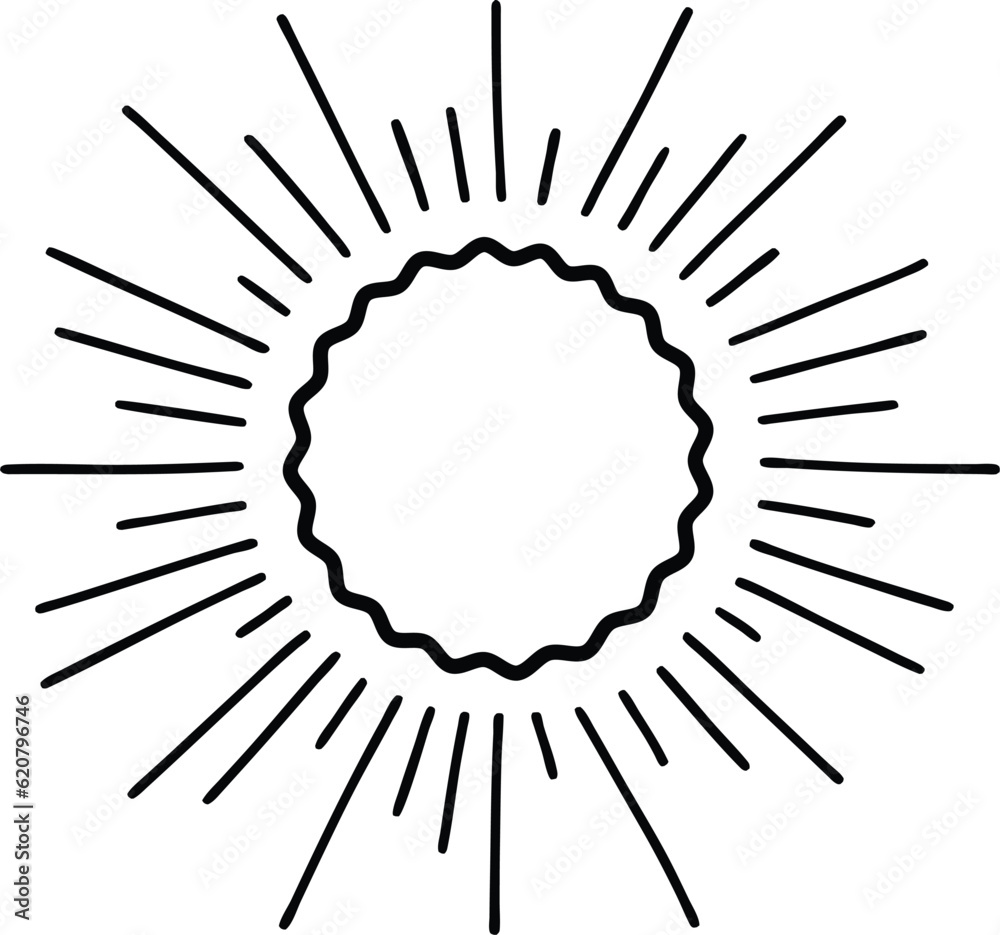 Sun icon black line drawing or doodle logo sunlight sign symbol weather element vector illustration Sun icon black line drawing or doodle logo sunlight sign symbol weather element vector illustration