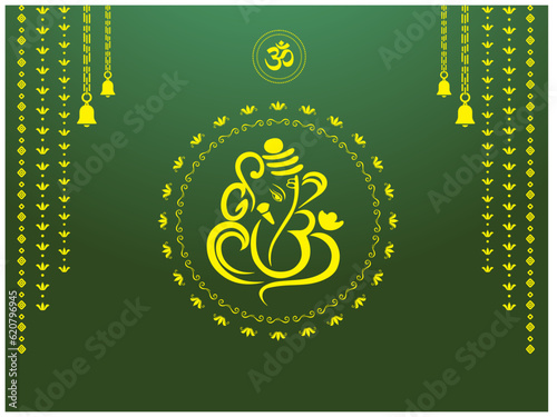 Ganesha Vector Design Floral Frame Template. Indian God Idol. OM. Devotional, puja. Ganesh Chaturthi