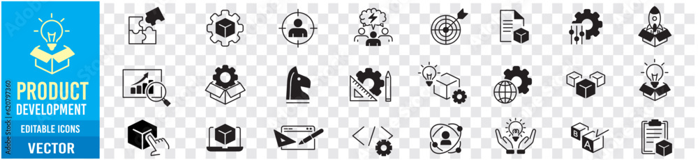 Product Development Editable Line icons Vector