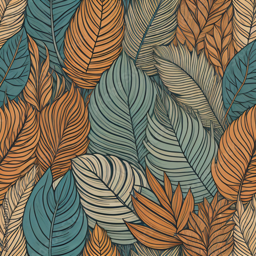 Vibrant foliage line art background. Leaf wallpaper featuring tropical leaves, leaf branch, plants in a hand-drawn pattern. Botanical jungle illustration for banners, prints, decoration, and fabric.