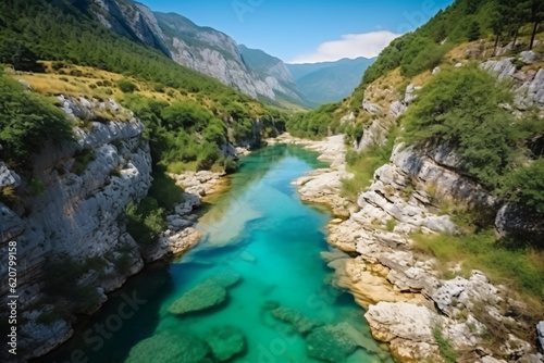 River moraca, canyon platije. montenegro, canyon, mountain road. picturesque journey, beautiful mountain turquoise river photography © yuniazizah