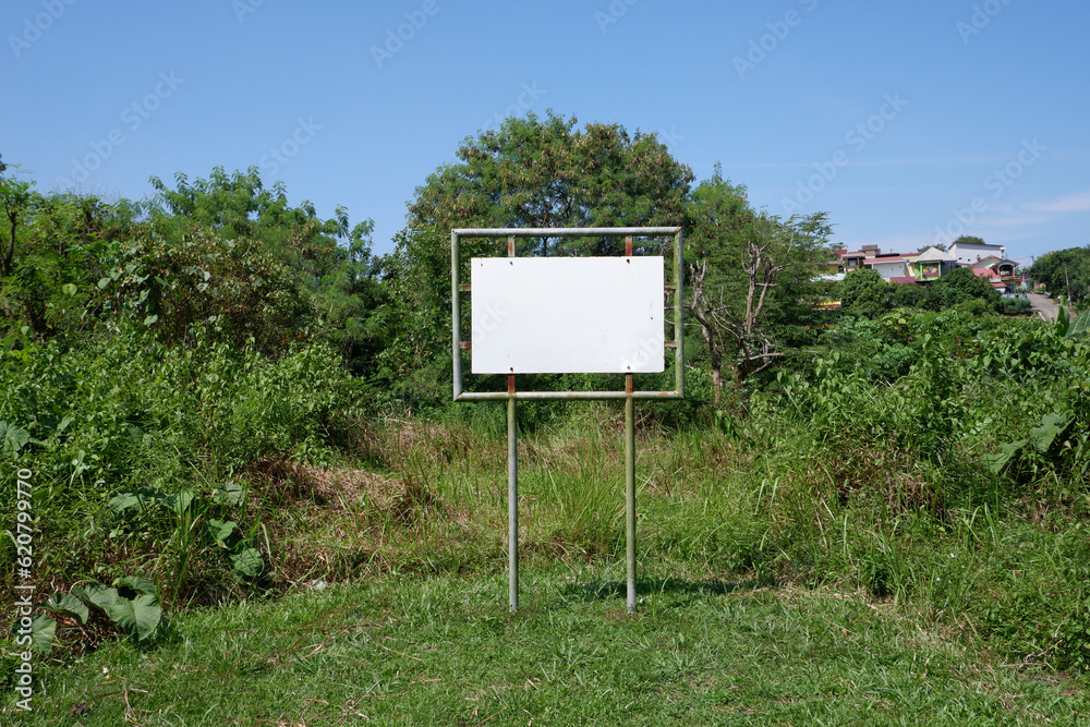 selevtive focus on Realistic white traffic sign on two metal poles ...