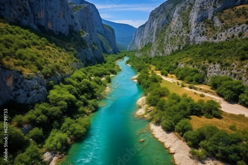River moraca  canyon platije. montenegro  canyon  mountain road. picturesque journey  beautiful mountain turquoise river photography
