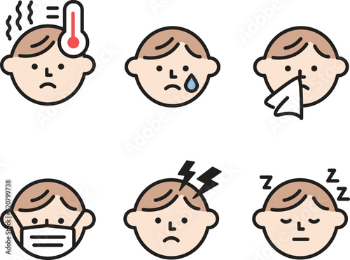Sick person line icon set of vector