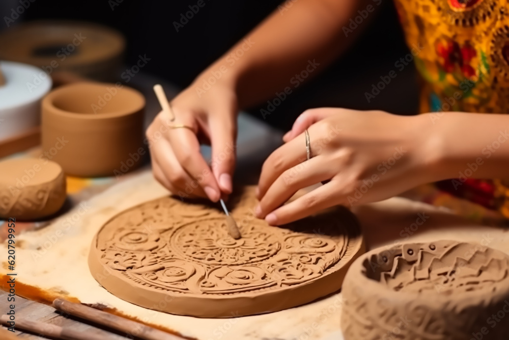 Fototapeta premium Closeup shot of pottery making using clay