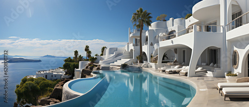 Traditional Mediterranean Retreat with Pool, Hilltop Perch, and Breathtaking Sea Views. Generative Ai. © Vecils