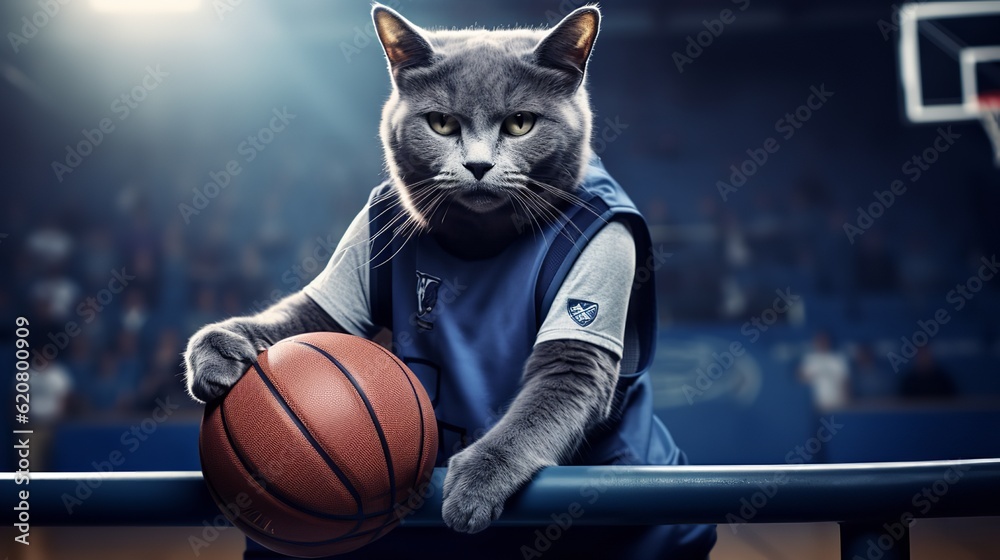 Russian Blue Cat Basketball Player: Shooting for Success