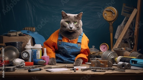 Russian Blue Cat Contractor: Building with Paws