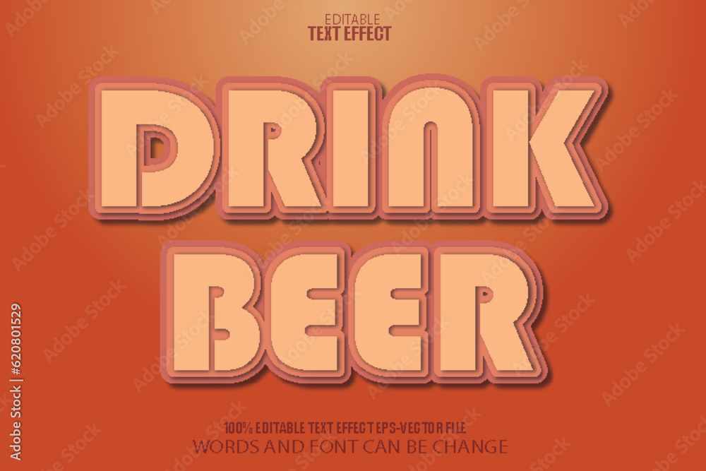 Drink Beer Editable Text Effect 3D Cartoon Style Drink Beer Editable Text Effect 3D Cartoon Style