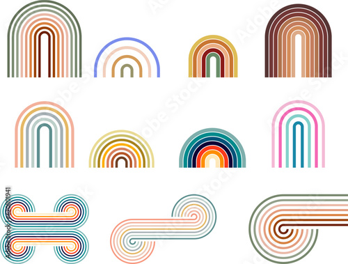 Colorful retro rainbow shapes and geometric stripy clipart

