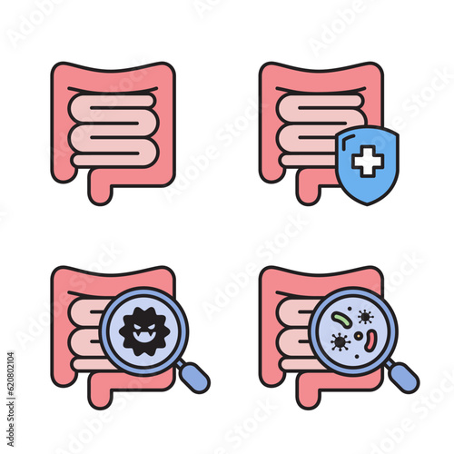 Intestinal, lactobacilli line icons set of vector