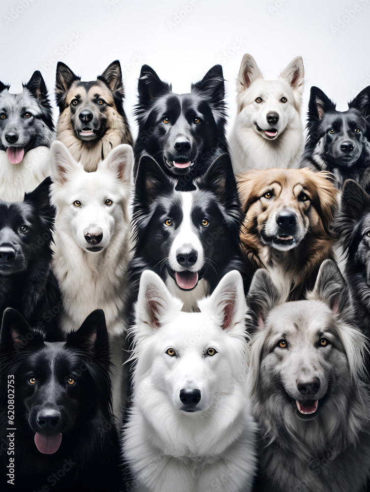 Different kinds of Dogs breeds Variation, portrait styles, AI Generative