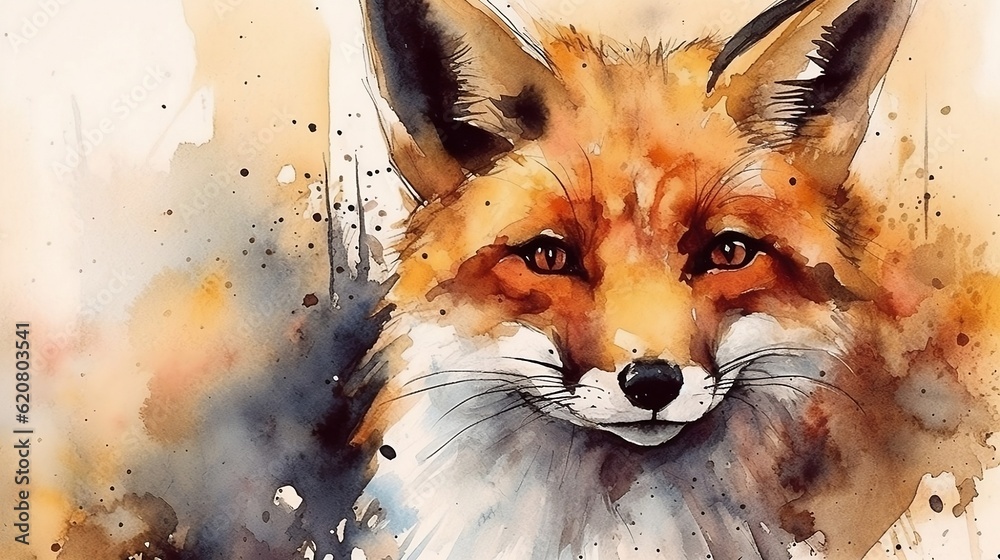 Fototapeta premium Watercolor illustration of fox. Generative AI