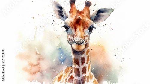 Watercolor illustration of giraffe. Generative AI