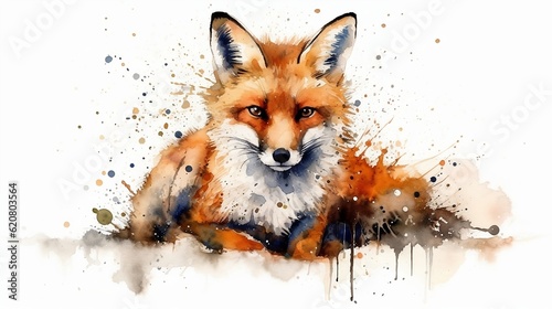 Watercolor illustration of fox. Generative AI