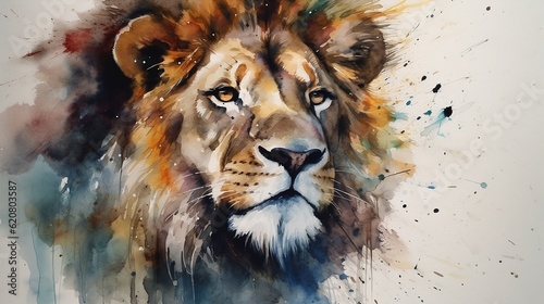 Watercolor illustration of lion. Generative AI