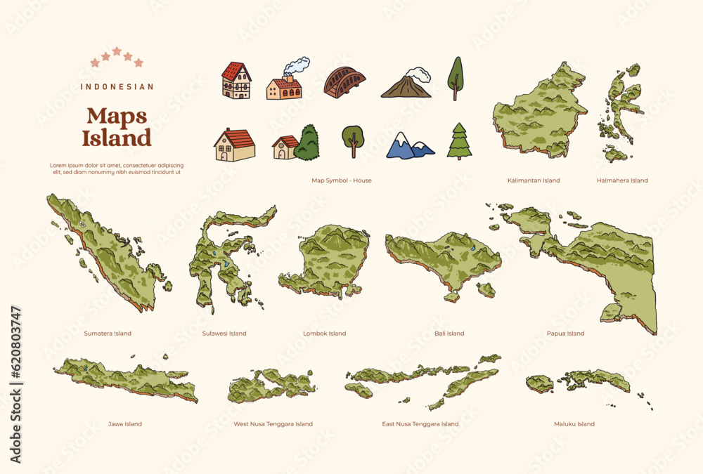 Fototapeta premium Isolated Indonesia islands map handdrawn illustration