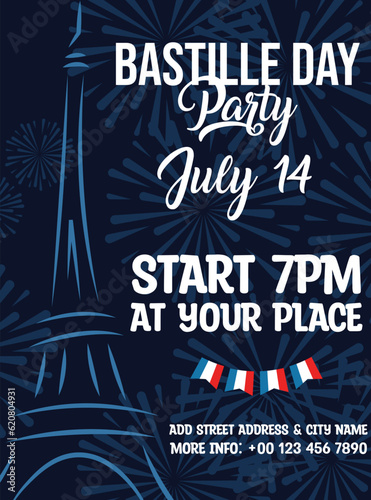 Bastille day celebration party poster  flyer social media post design