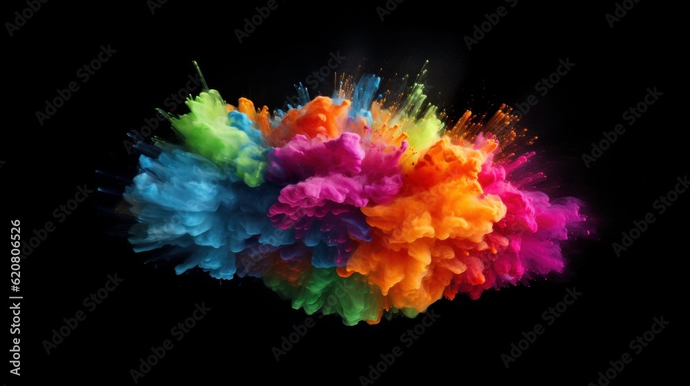 A bright and dynamic explosion of colored powder in the air. An explosion of color and energy. Generative AI A bright and dynamic explosion of colored powder in the air. An explosion of color and energy. Generative AI