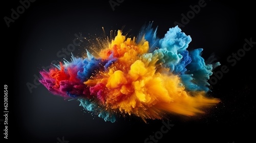 A bright and dynamic explosion of colored powder in the air. An explosion of color and energy. Generative AI