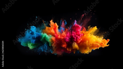 A bright and dynamic explosion of colored powder in the air. An explosion of color and energy. Generative AI