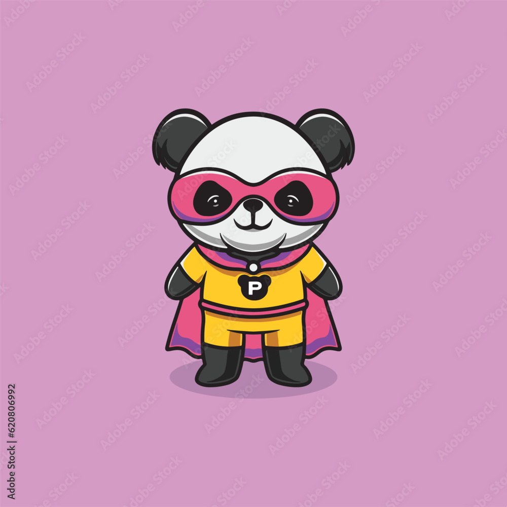 Cute panda is a hero cartoon illustration
