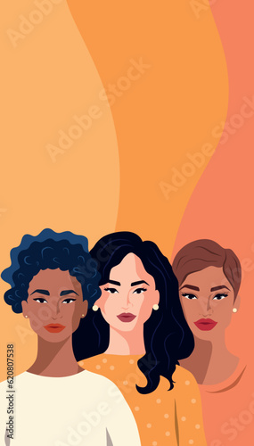 Vector flat illustration postcard vertical banner poster International Women's Day of Women Vector concept of movement for gender equality and empowerment of women