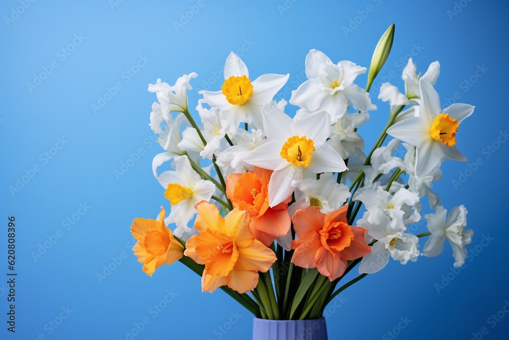 spring flower bouquet with tulips, daffodils, and hyacinths
