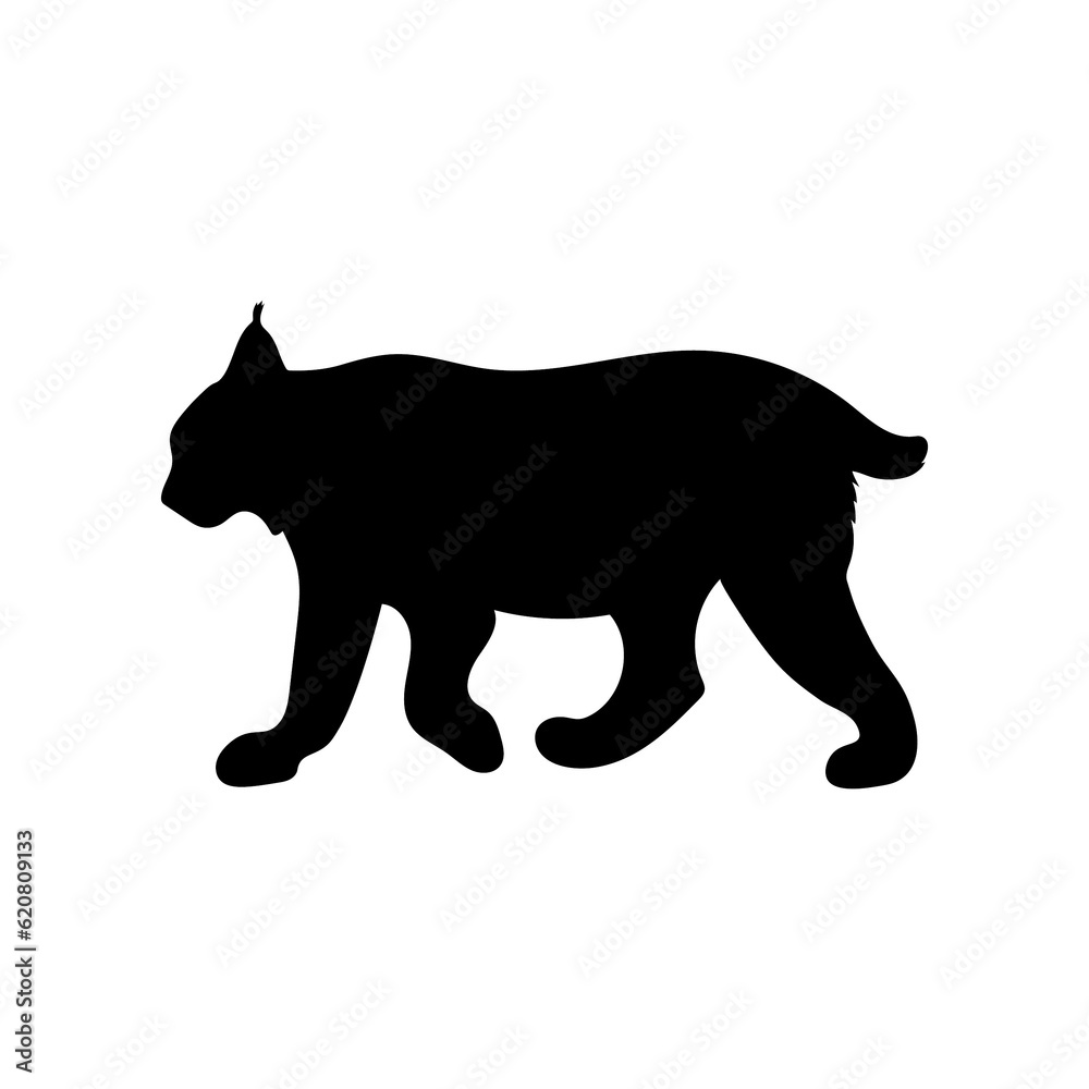 Black and white greyscale lynx bob cat animal beast cutout lines. Nordic forest animal carnivore
