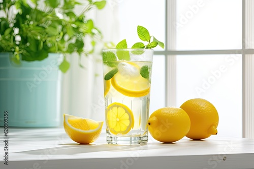 Glass of freshly squeezed lemon juice - created using generative AI tools