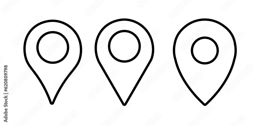 Map icon pointer simple illustation design. Flat graphic pointer pin for direction for location like street, route or location. Tag for mobile or navigation. Full black inside isolated on white Map icon pointer simple illustation design. Flat graphic pointer pin for direction for location like street, route or location. Tag for mobile or navigation. Full black inside isolated on white