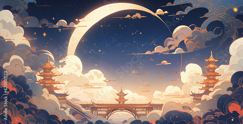 Chang'e Flying to the Moon Mid-Autumn Festival Illustration, Moon Palace Fairy Chang'e photo