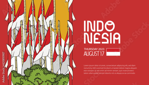 Selamat hari kemerdekaan Indonesia. translation happy indonesian independence day illustration landing page