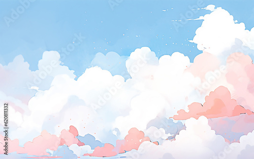 Illustration of a blue sky with clouds. Generative AI technology.
