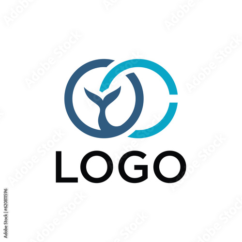 OC letter logo with fish tail graphic and modern abstract design concept